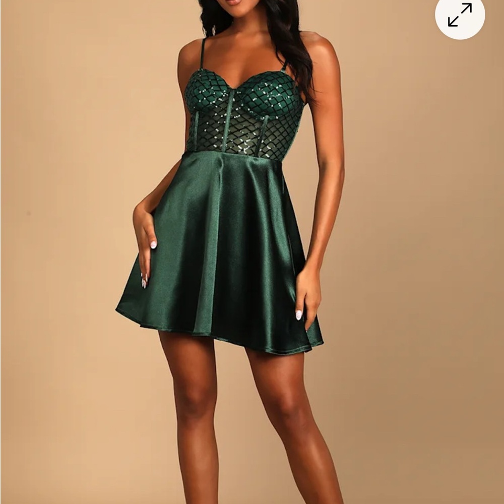 Lulu's Dark Green Satin Mini Dress